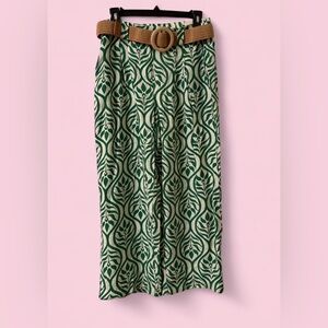 NWT Haver & Blair London Green Print Wide Leg Pull On Crop Pants | Size Small